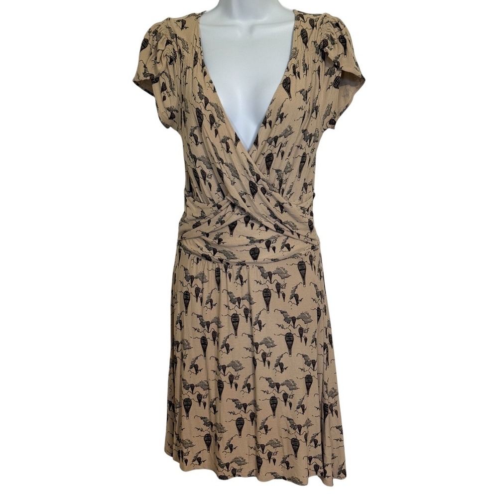 ANTHROPOLOGIE LEIFNOTES Up And Away Hot Air Balloon Print Faux Wrap Dress Small - Picture 2 of 8